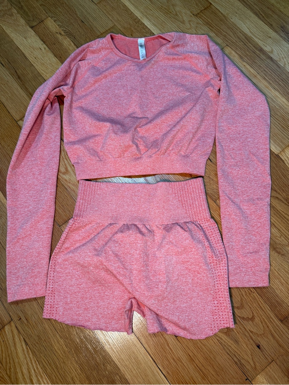 Kimberly Size Medium 2 Piece Activewear Set Long Sleeve Crop Top & CUT Shorts